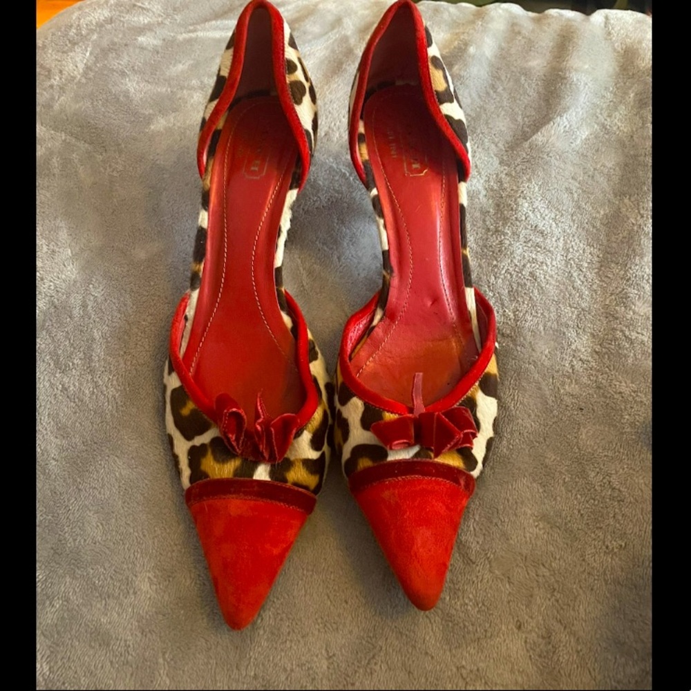 Cheetah Print & Red Suede Kitten Heels